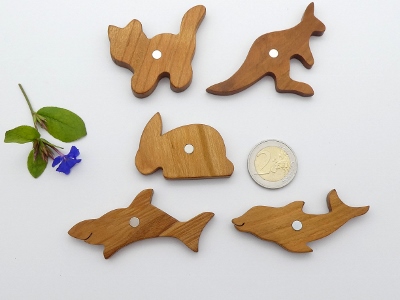 5 Magnete: Hase - Katze - Känguruh - Delfin - Hai