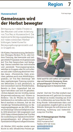 Landanzeiger 29.9.2022 - PR Vita-Fit, Bewegungsraum in Hunzenschwil