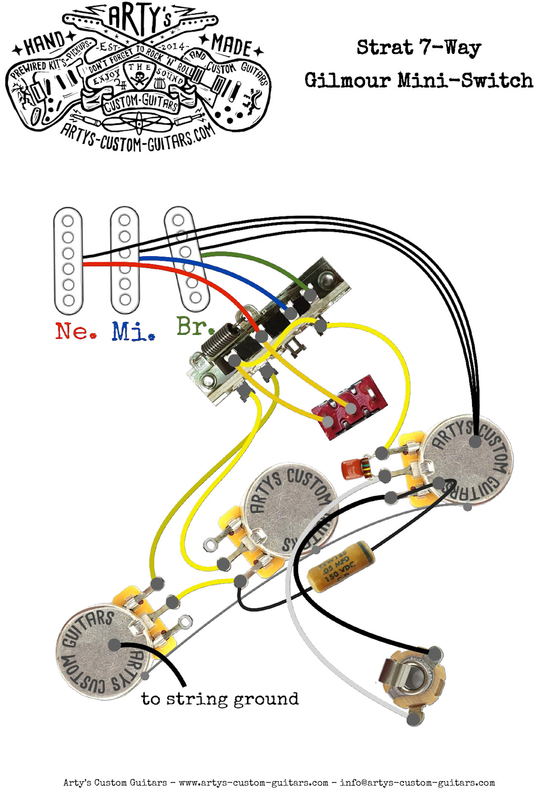 PREWIRED KIT 7-Way Gilmour STRATOCASTER - Arty's Custom Guitars