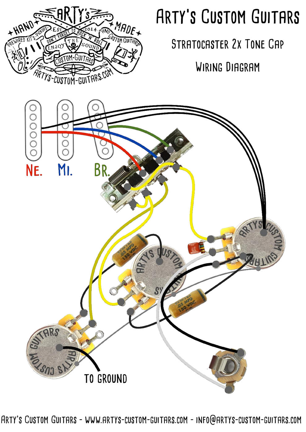 WIRING HARNESS Stratocaster 2x Tone - Arty's Custom Guitars