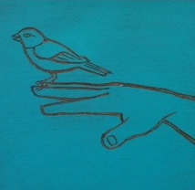 Spatz XLIII 2011 Acryl auf Sperrholzschnitt  27,5 x 28,5 cm