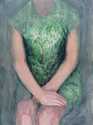 Frau in grünem Kleid, 2005/16, Öl auf Holz, 40 x 30 cm
