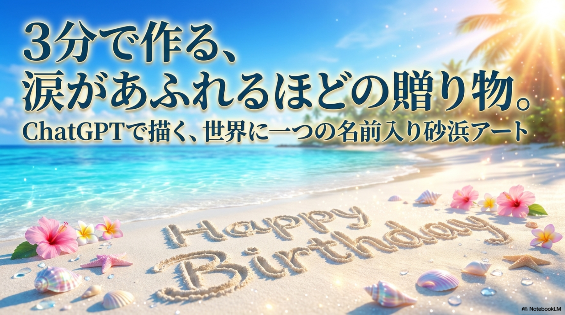 名前入り砂浜AI画像アートの作り方｜おめでとうメッセージ入りのオリジナル作品をChatGPTで作る方法