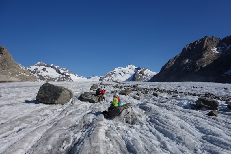 An der Mittelmoräne des Aletschgletscher. 