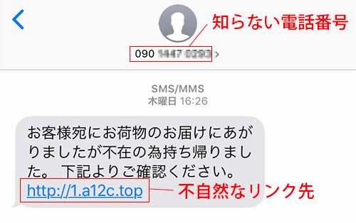 詐欺のショートメール