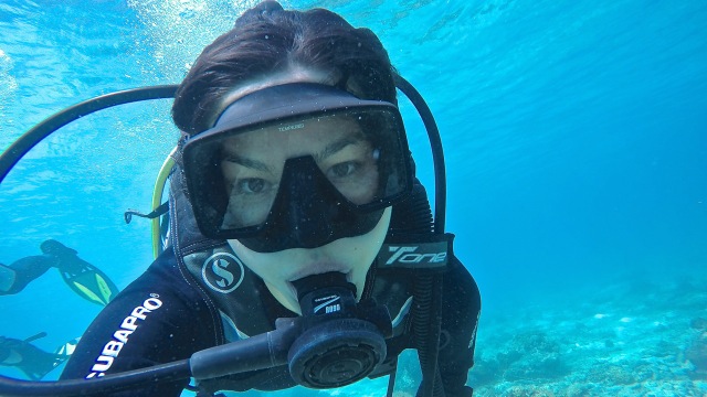 Selfie of a scuba diving girl