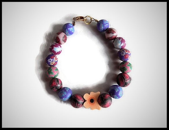 Bracelet Enfant Papillon Saumon Perles Fleuries Fimo Bijou Fait Main Atelierchantalcreations21 Fr