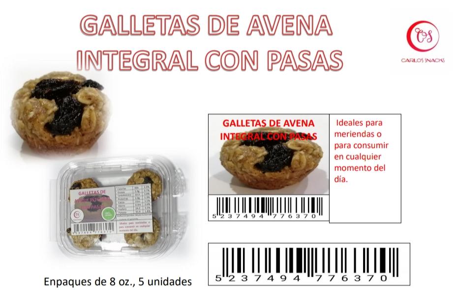 Galletas de avena integral con pasas 