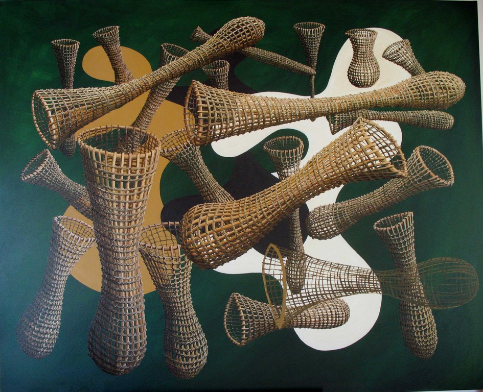 'Landscape of nets and inlets' 760 x760mm, oil on canvas.