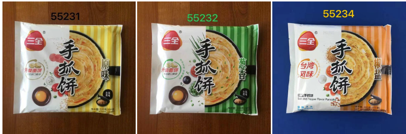 三全 千丝抓饼 原味, 葱香, 椒盐.  finger-Pfannenkuchen original ,Lauchzwiebel ,pfeffer uns Salz