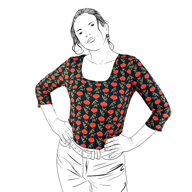 T-shirt Pipa Melle création motif coquelicot fond noir fabriqué en france