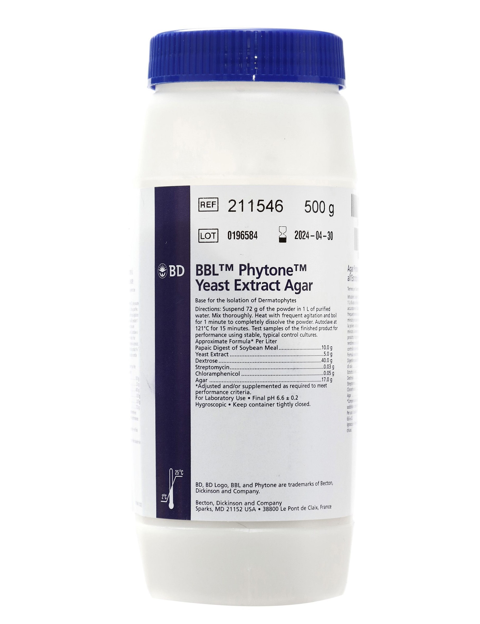 211546 BD BBL™ Agar Extracto de Levadura Phytone, 500 g PROQUISUR Material de Laboratorio en 211546 BD BBL™ Agar Extracto de Levadura Phytone, 500 g PROQUISUR Material de Laboratorio en