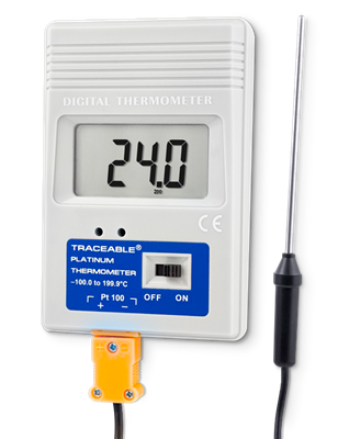 Termómetro digital con sonda de acero inoxidable con sensor RTD de platino y certificado trazable a NIST 4230