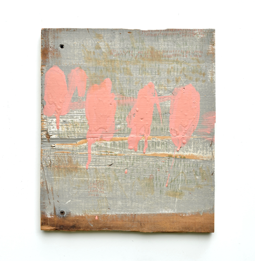 Untitled, acrylic & drawing media on 3/4" re-claimed pine, 11 1/2"x 10", 2022, available.
