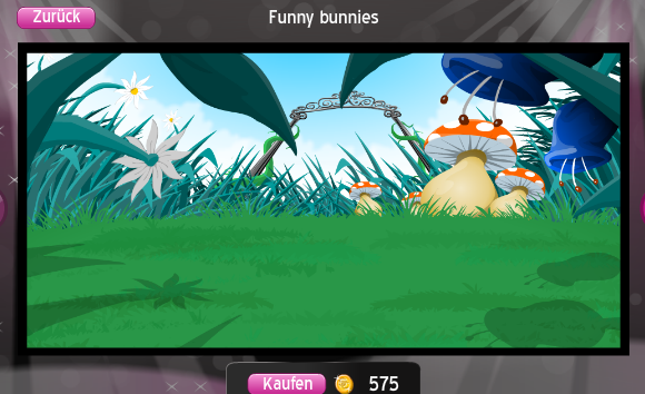"Funny Bunnies"-Hintergrund, der stark an Alice im Wunderland erinnert