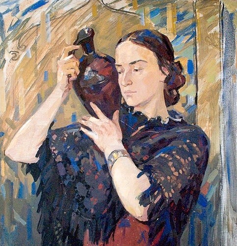 Портрет "Натурщица с кувшином" Исполнение: Холст, масло Размер холста: 80 см * 87 см Год создания: 1970