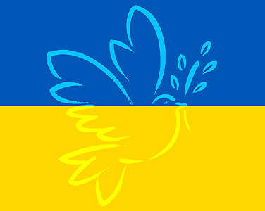 Ukrainische Flagge mit skizzierter Friedenstaube