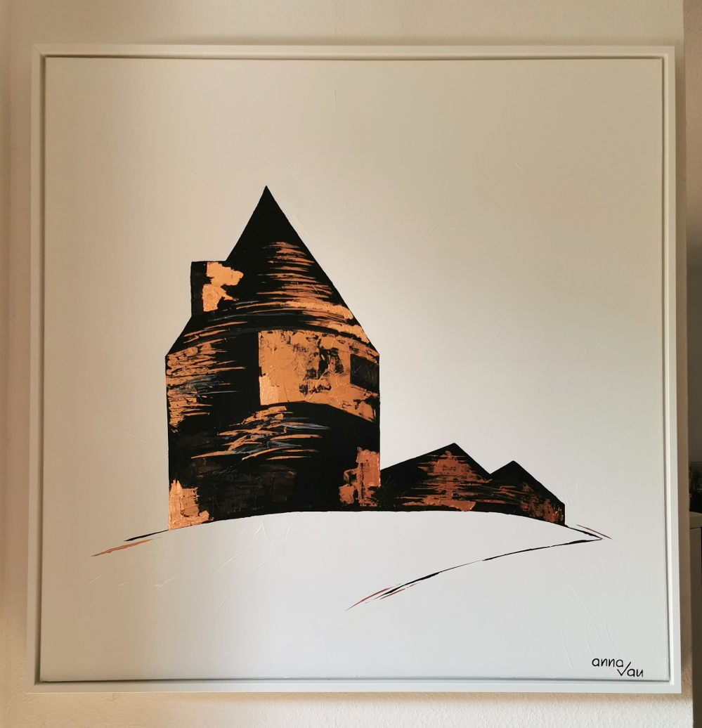 "Über Tage" "King Size II" (Acryl und Blattmetalle auf Keilrahmen/acryl and metalleaf on canvas 90x90x3,5cm) mit Rahmen/with frame