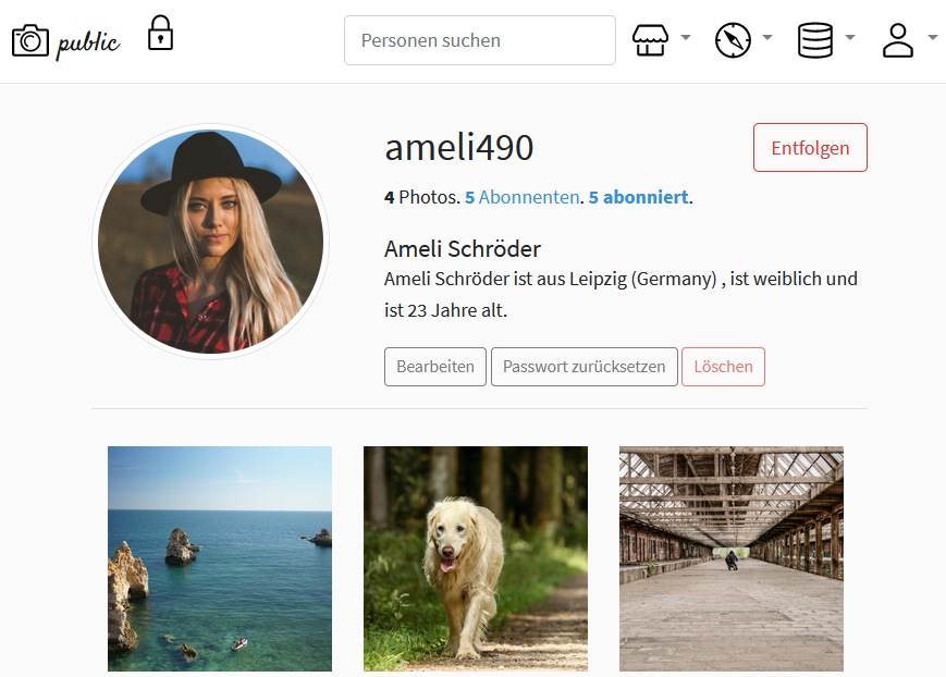 Profil einer fiktiven instahub-Nutzerin