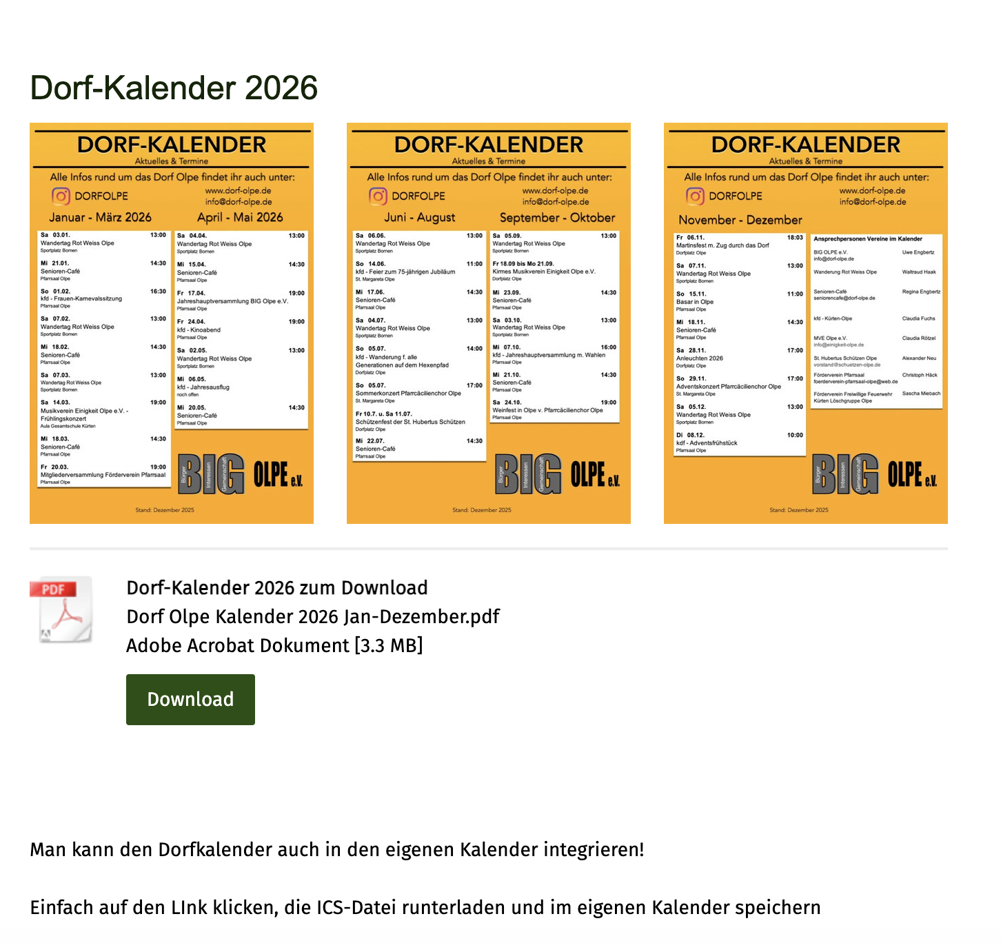 Dorf-Kalender 2026 ist online!