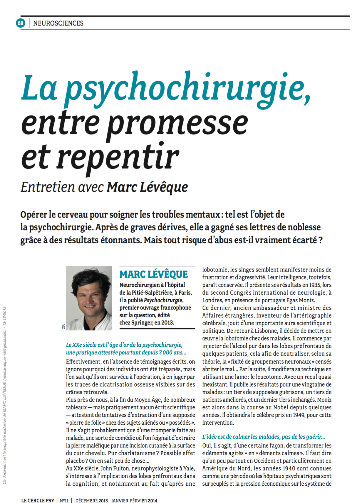 Cercle Psy - La psychochirurgie : entre promesse et repentir - 02/02/14   (1)