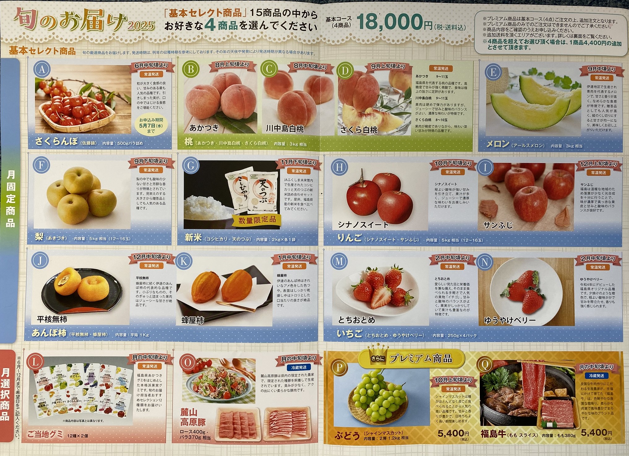 JAふくしま未来からの旬のお届けリスト、早速にBDFKを注文しました