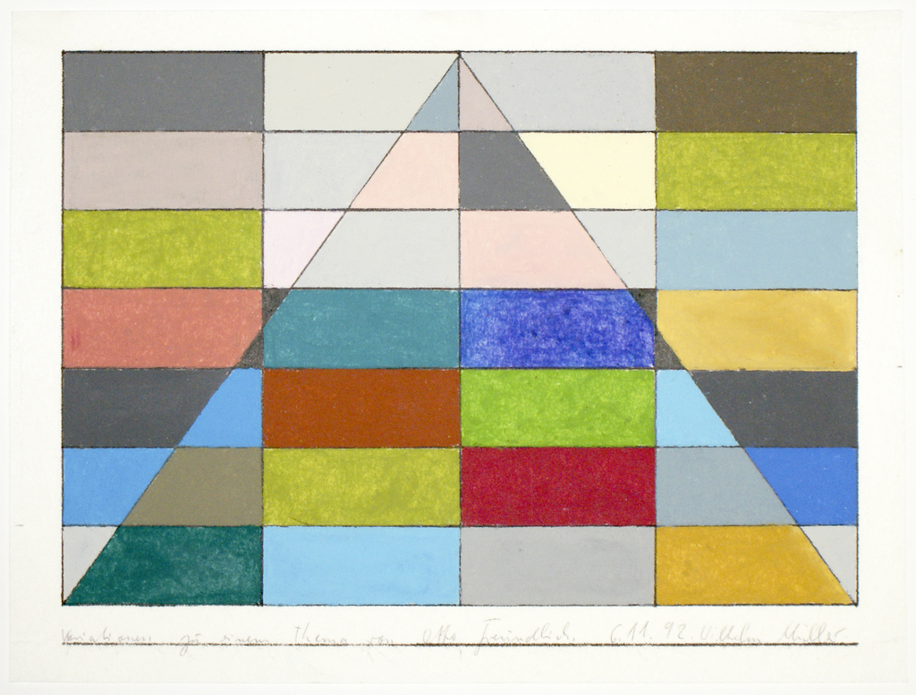 <b>6.11.92, Variationen zu einem Thema von Otto Freundlich</b><br> 1992, Ölkreide, farbig, Tusche auf Japanpapier, <br>26 x 29 cm