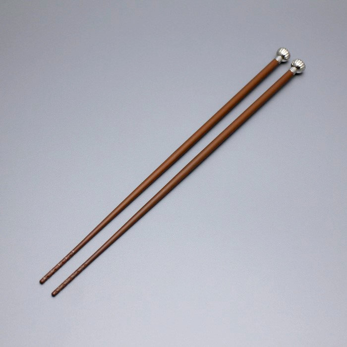 銅製　火箸　銀製　菊頭 銅製火箸銀製菊頭