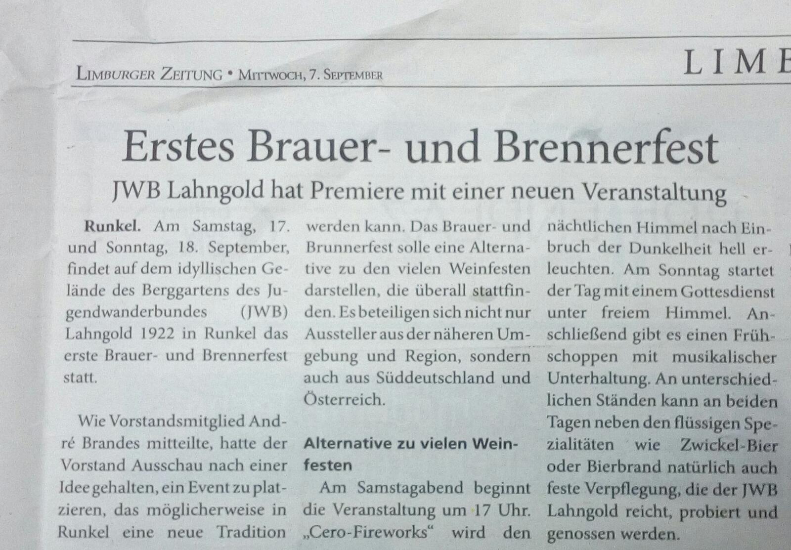 Vorbericht 1. Veranstaltung, Limburger Zeitung