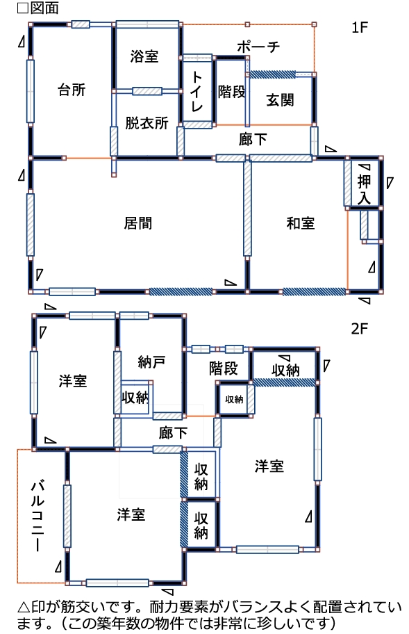 耐震補強工事施工図 耐力壁をバランスを考慮して配置しました