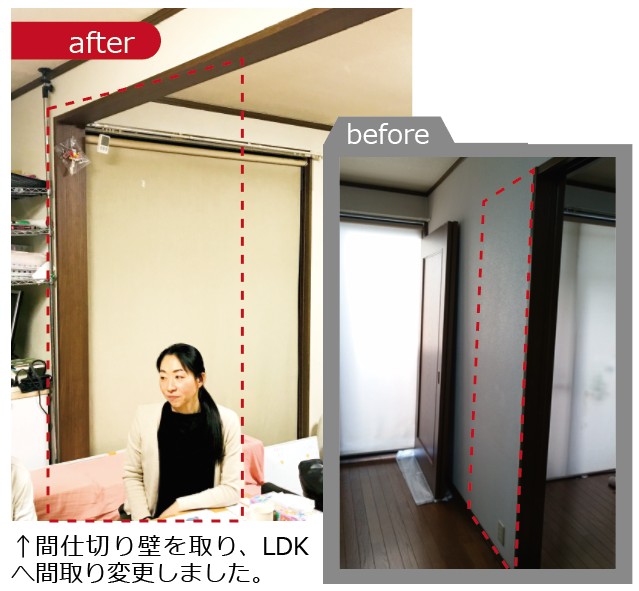 お部屋の間仕切りを取り払い広さを確保。機能性を優先