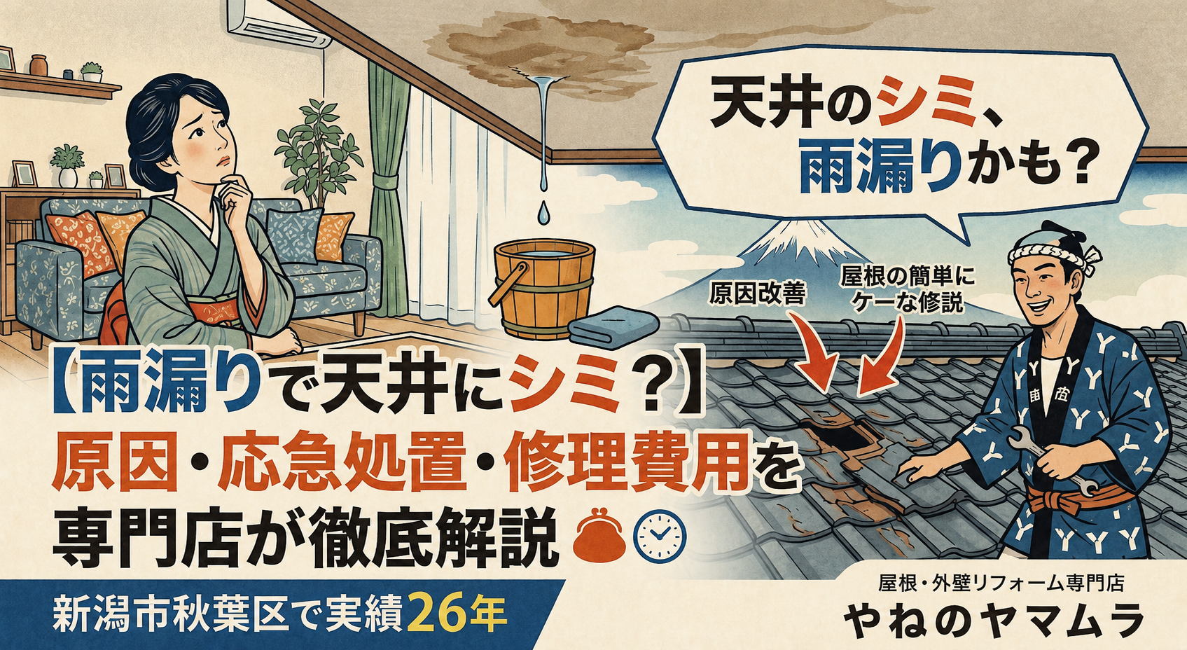 【雨漏りで天井にシミ？】原因・応急処置・修理費用を専門店が徹底解説