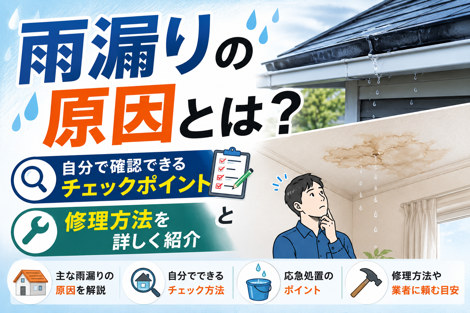 【雨漏りの原因とは？】自分で確認できるチェックポイントと修理方法を詳しく紹介