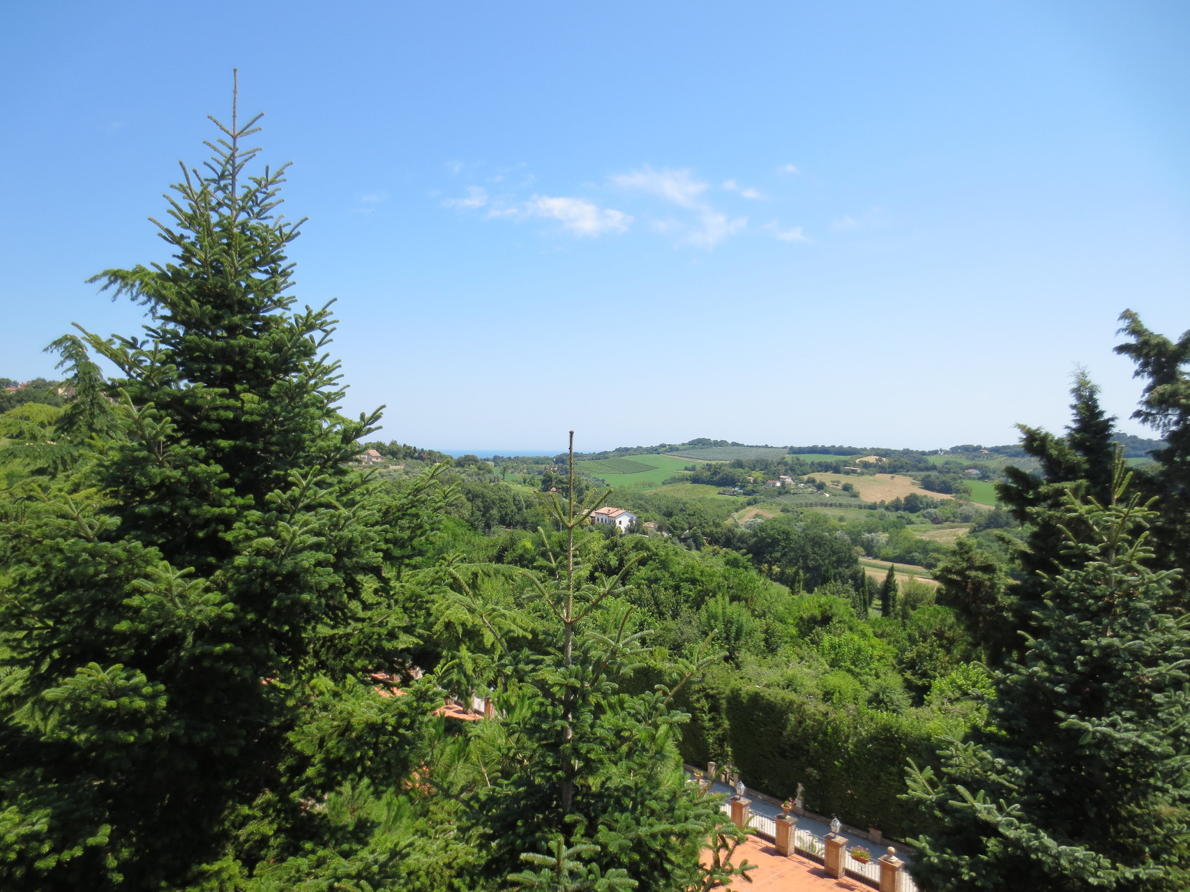 Villa Cattani Stuart XVII sec.: Blick von Balkon unserer Junior Suite Richtung Adria (Osten)