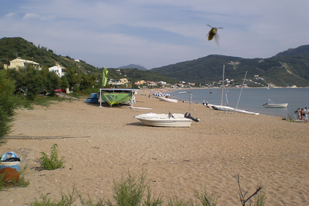 .."z'Vieri-Halt" in einer Strand-Taverne in Agios Georgios (verdammt viele Wespen; der Tavernen-Besitzer hat uns mit brennendem Kaffeepulver aus der Verzweiflung gerettet)