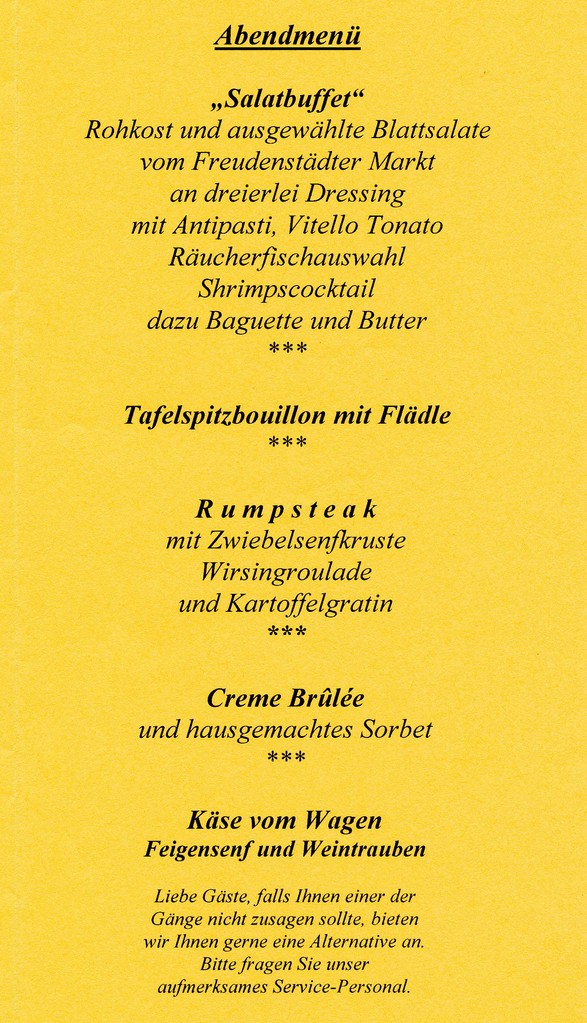 Kulinarisches Erlebnis: Abendmenu 24.11.2012