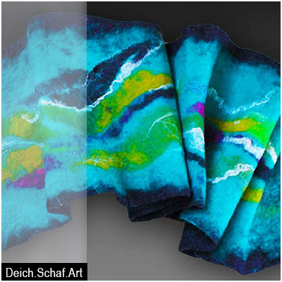 Lagunefarbener Schal mit Fantasielandschaft