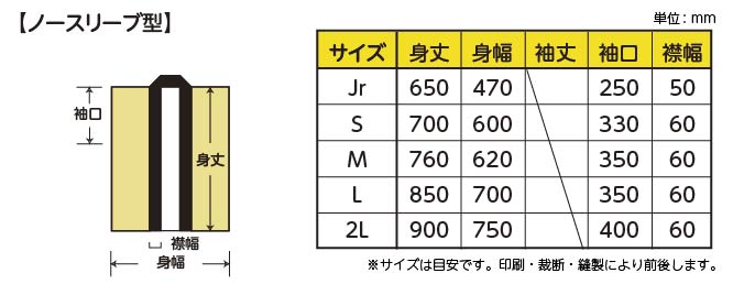 ノースリーブ型サイズ