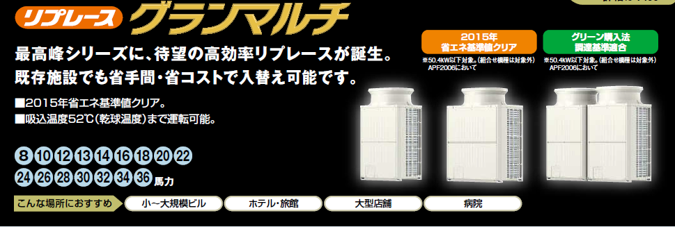 ビル用マルチエアコンも当店で据付を行っており、配管は既設配管を使用するため低コストで入れ替え可能です。