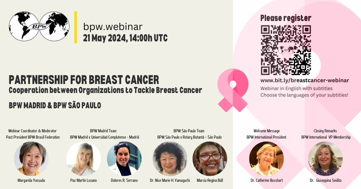 bpw.webinar - Partnership for Breast Cancer - BPW Madrid & Universidad Complutense - BPW São Paulo & Rotary Butantã