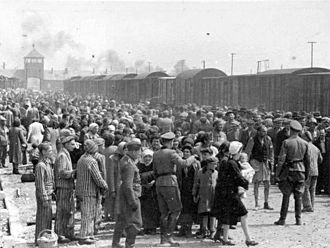 Jews are selected by Nazis to be sent to the gas chamber at Auschwitz concentration camp,