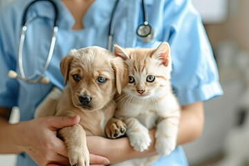 alt="犬と猫が動物病院に受診している画像"