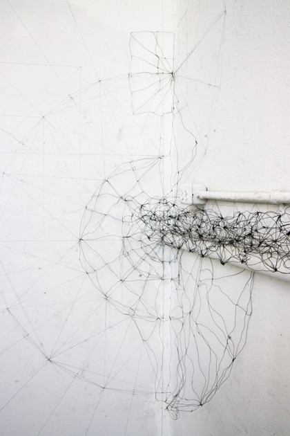 "Extruded Geometries", wire and graphite pencil on wall, 10' x 4' x 12', 2009