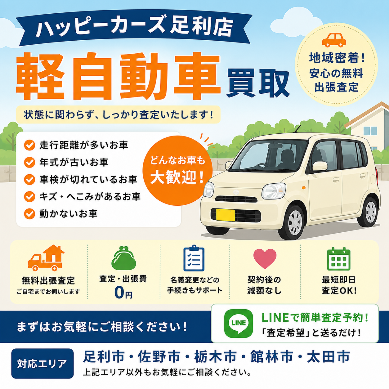 【軽自動車買取】年式が古い車・走行距離が多い車も無料出張査定｜ハッピーカーズ足利店
