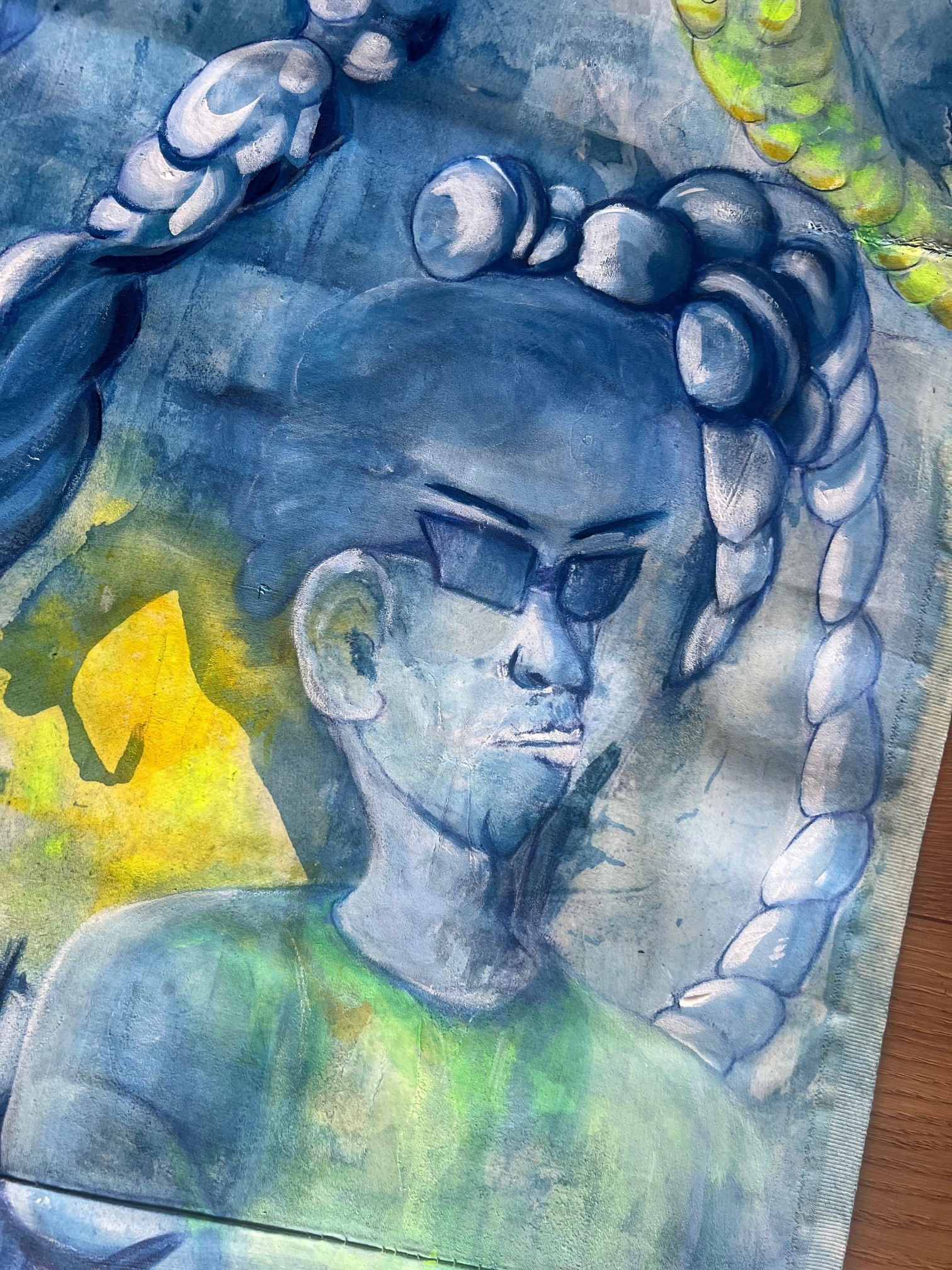 Acrylbild Mann in blau und gelb
