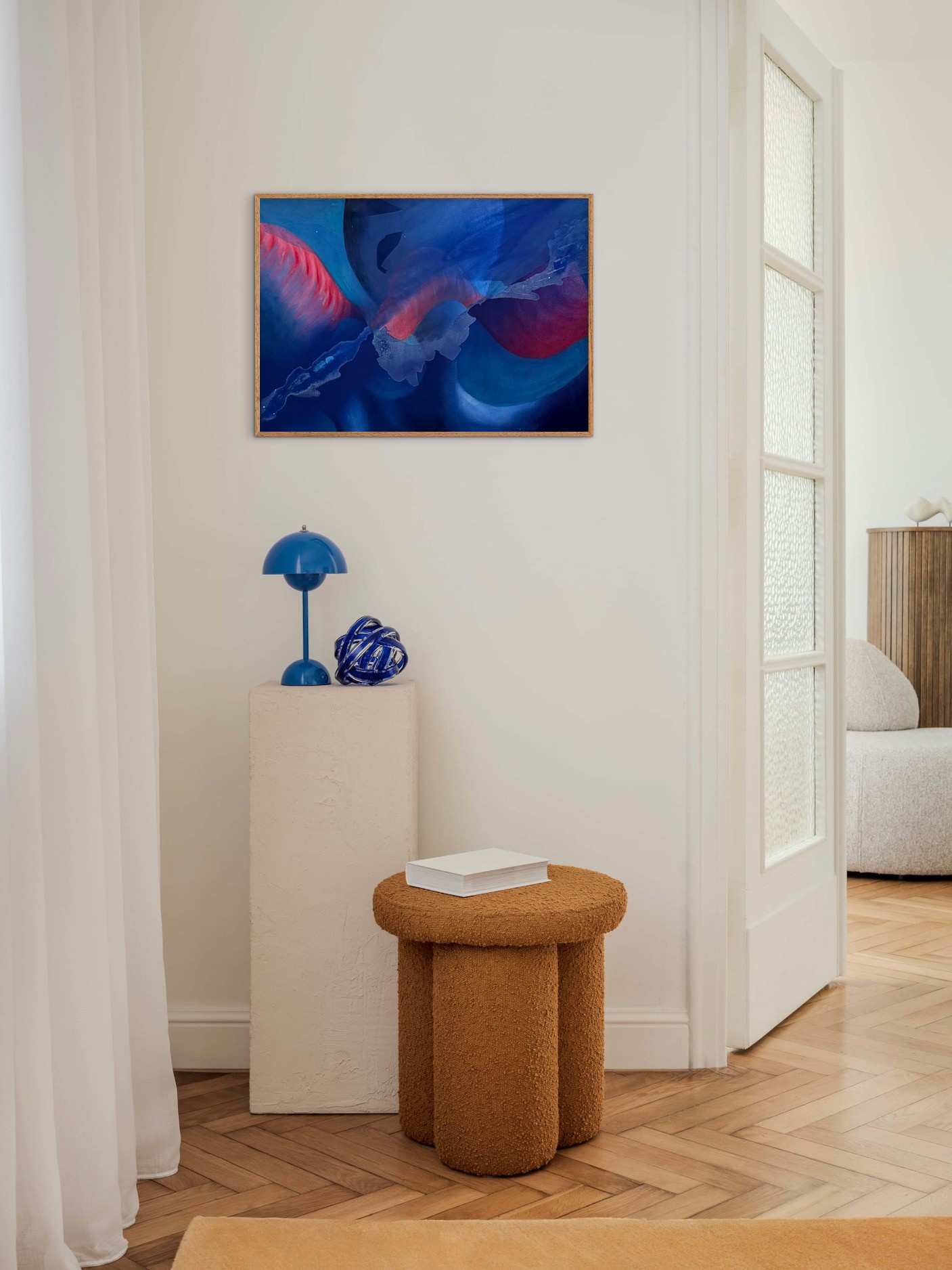 Abstraktes Acrylbild blau und rot