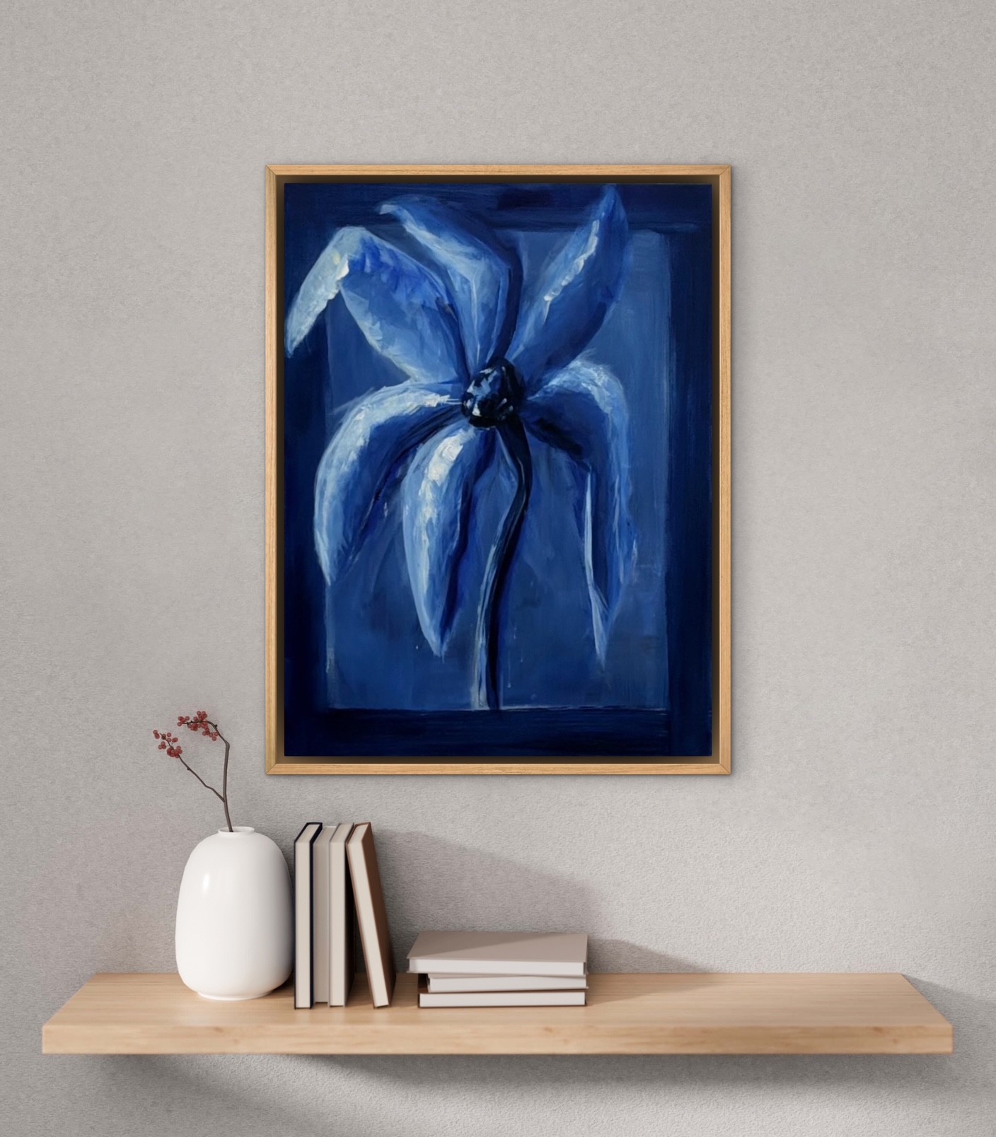 Acrylbild blaue Blume im Rahmen