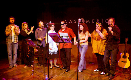 Presentación del CD en Casa de América: Luisão, Gabriela Maiztegui, Isidro Solera, Carmen Ros, Gladston Galliza, Beatrice Binotti, Lenna Pablo y Julio García