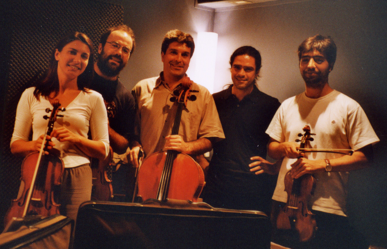 Julio con el cuarteto de cuerda: Cristina, Javier, Miguel y Juan Luis 