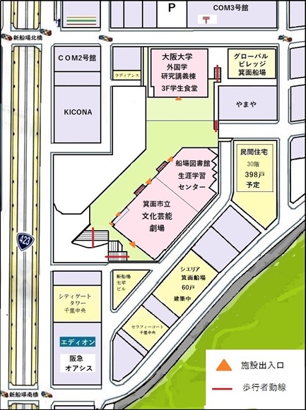 箕面船場はきっと面白いまちになる、箕面船場阪大駅前広場の地図画像